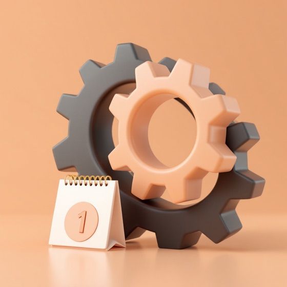 Gears beside a desk calendar