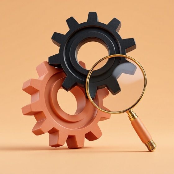 Gears with a magnifying glass