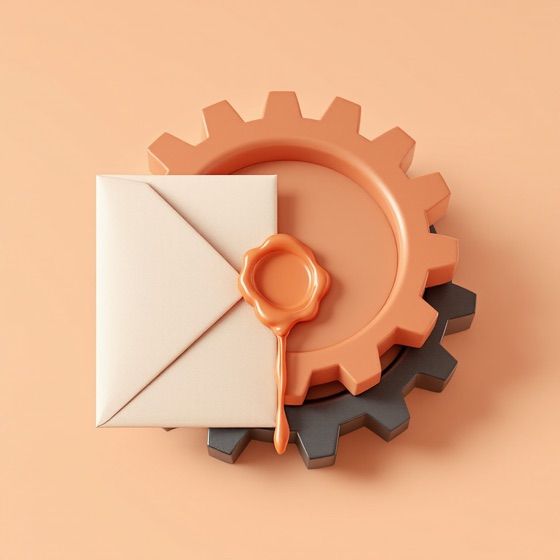 A sealed envelope on a peach gear