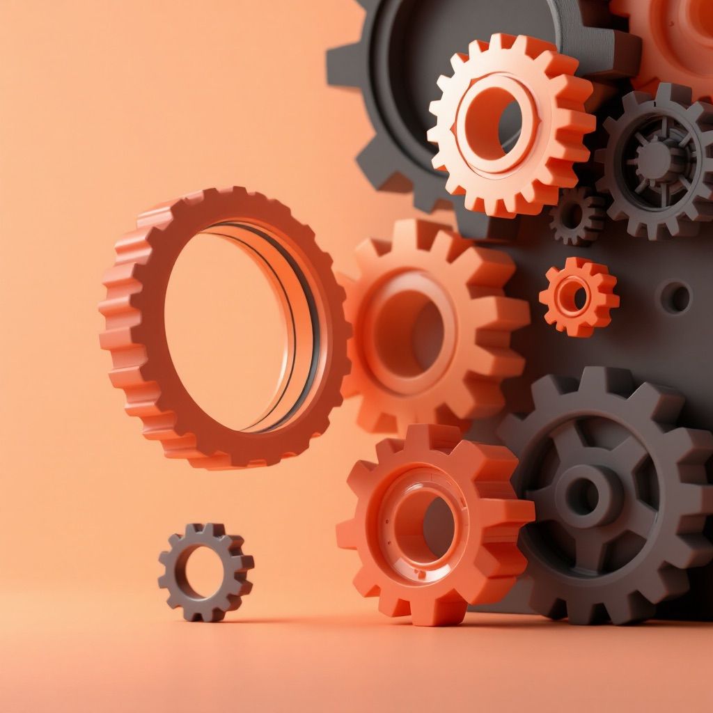 Interlocking peach and charcoal gears