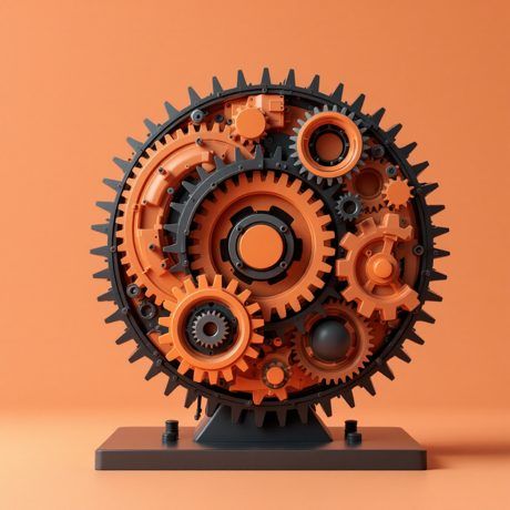 Peach and charcoal gears fitted together